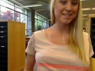My Blonde Girlfriend With Webcam From The Public Library.
