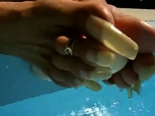 French Woman Natural Long Toenails Playin With Dildo