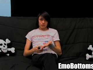 This Sexy Brunette Emo Twink Is Jerking His Cock Off