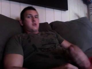Cute Stocky Guy Jerking Off On Couch